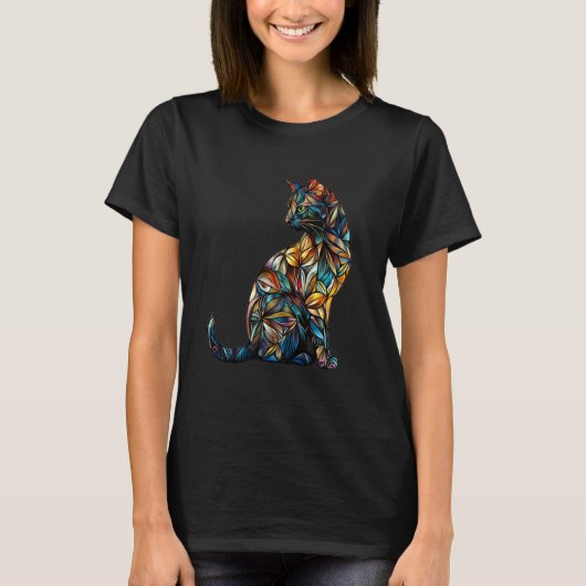 Kleurglasraam Kat Kunst T-shirt (Voorkant)