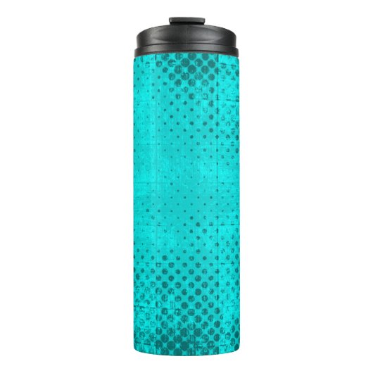 Kleurgrijpturquoise achtergrond. Halftone elemen Thermosbeker (Voorkant)