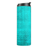 Kleurgrijpturquoise achtergrond. Halftone elemen Thermosbeker (Gedraaid links)