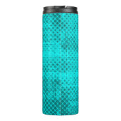 Kleurgrijpturquoise achtergrond. Halftone elemen Thermosbeker (Achterkant)
