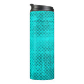 Kleurgrijpturquoise achtergrond. Halftone elemen Thermosbeker (Geroteerd rechts)