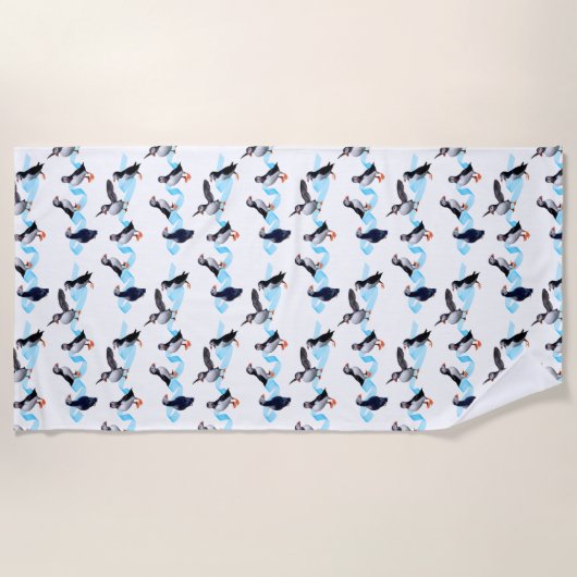 Kleurhanddoek van Puffin Party (kies kleur) Strandlaken (Voorkant)