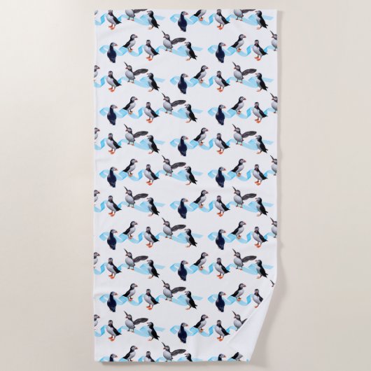Kleurhanddoek van Puffin Party (kies kleur) Strandlaken (Voorkant)
