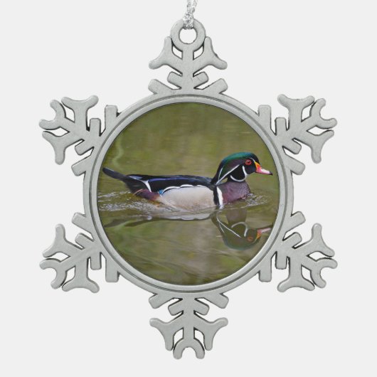 Kleurhouteend Tin Sneeuwvlok Ornament (Voorkant)