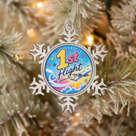 Kleurig 1e vluchtaandenkens vliegtuig tin sneeuwvlok ornament