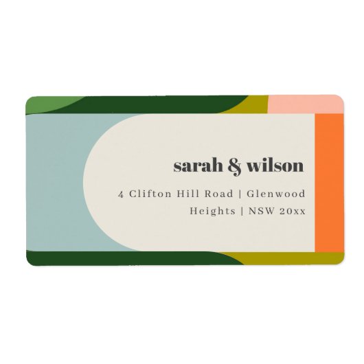 Kleurig Abstract adres Groovy Retro Arch Etiket (Voorkant)