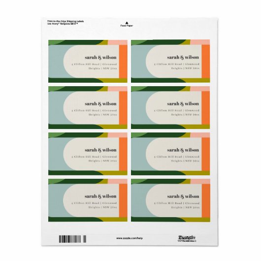 Kleurig Abstract adres Groovy Retro Arch Etiket (Full Sheet)