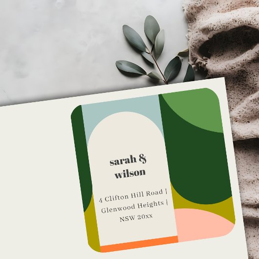 Kleurig Abstract adres Groovy Retro Arch Vierkante Sticker