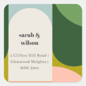 Kleurig Abstract adres Groovy Retro Arch Vierkante Sticker (Voorkant)