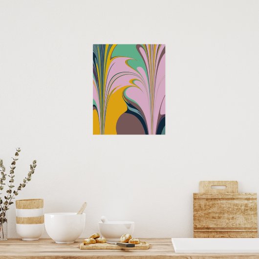 Kleurig Abstract gemarmerd design in Lila en Mint Poster (Keuken)