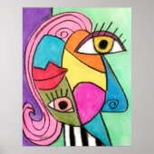 Kleurig Abstract gezicht Cubisme Rode Paarse blauw Poster (Voorkant)