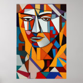 Kleurig Abstract gezicht Cubisme Rode Paarse blauw Poster (Voorkant)