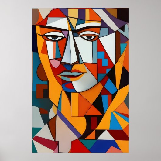 Kleurig Abstract gezicht Cubisme Rode Paarse blauw Poster (Voorkant)