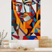 Kleurig Abstract gezicht Cubisme Rode Paarse blauw Poster (Keuken)