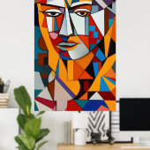 Kleurig Abstract gezicht Cubisme Rode Paarse blauw Poster (Thuiskantoor)