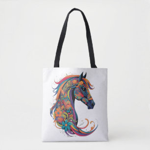 Kleurig abstract paard tote bag