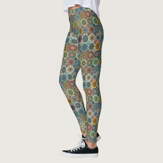 Kleurig abstract tegelvormig ontwerp leggings (Links)