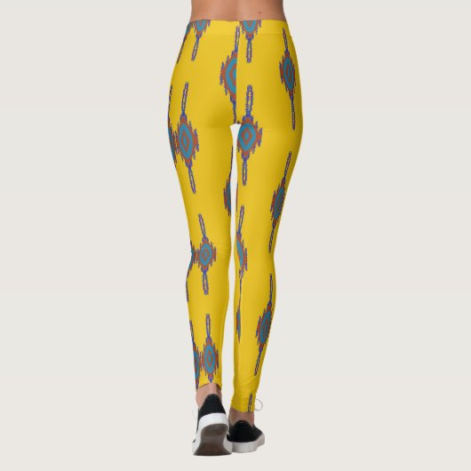 Kleurig Afrikaans geel en blauw patroon Leggings (Achterkant)