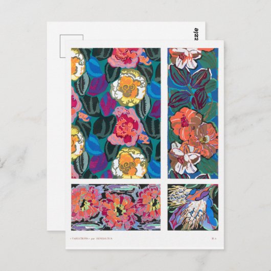 Kleurig Art Nouveau Grafisch Design, Flowers Briefkaart (Voorkant / Achterkant)