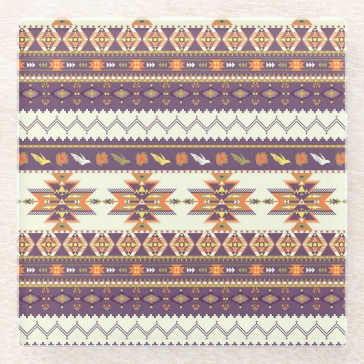 Kleurig aztec-patroon glazen onderzetter (Voorkant)