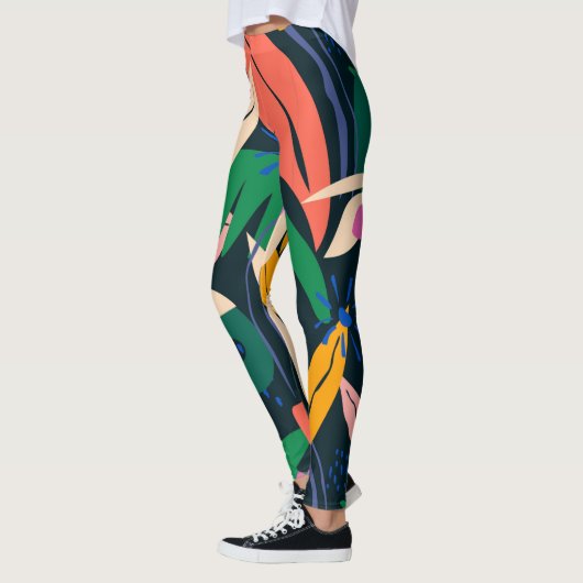 Kleurig bladpatroon, levendig leggings (Links)