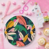 Kleurig bladpatroon, levendig papieren bordje (Feest)