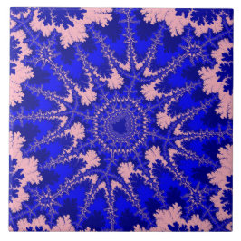 Kleurig blauw en lichtroze fractal tegeltje