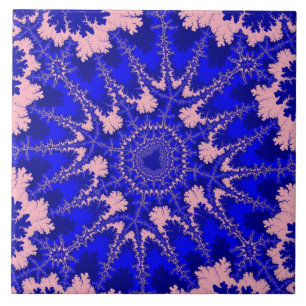 Kleurig blauw en lichtroze fractal tegeltje