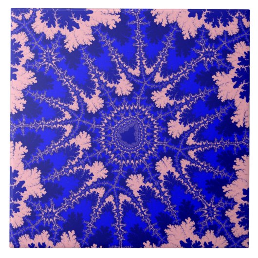 Kleurig blauw en lichtroze fractal tegeltje (Voorkant)