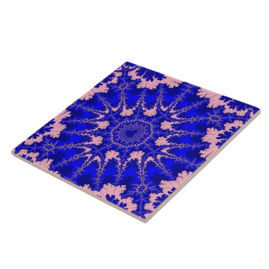 Kleurig blauw en lichtroze fractal tegeltje (Zijkant)