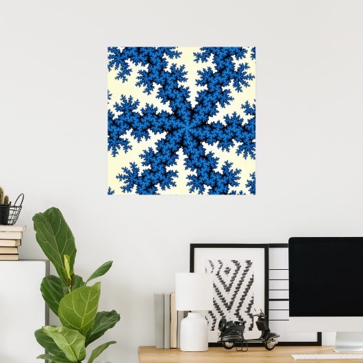 Kleurig blauw en wit fractal poster (Thuiskantoor)
