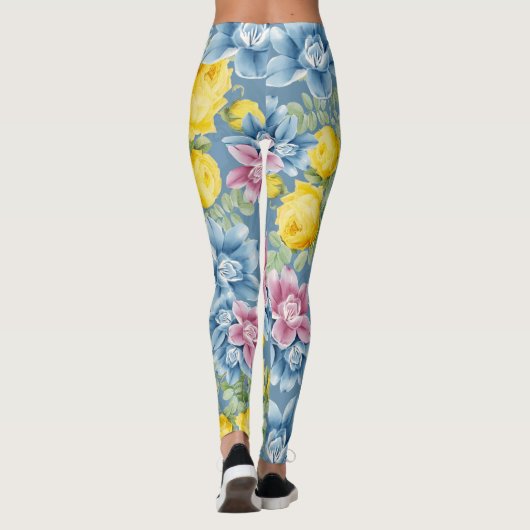 Kleurig blauw roos patroon zomermode trendy leggings (Achterkant)
