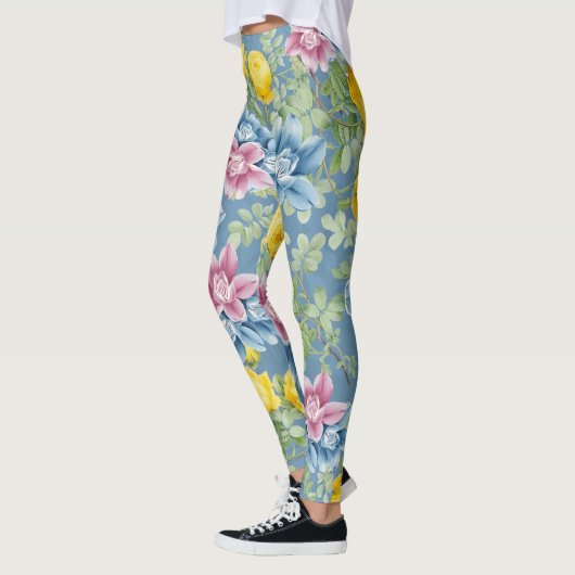 Kleurig blauw roos patroon zomermode trendy leggings (Links)