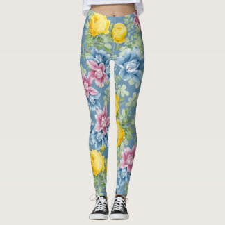Kleurig blauw roos patroon zomermode trendy leggings