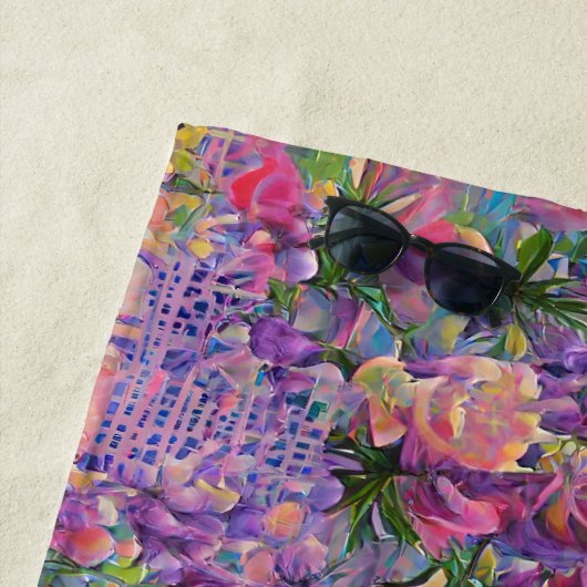 kleurig bloemetjesabstract ontwerp strandlaken (In situ)