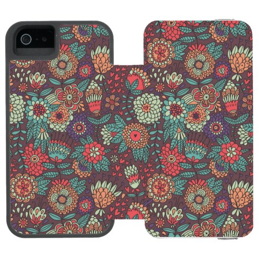 Kleurig bloempatroon in cartoon stijl incipio iPhone portemonnee hoesje (Agenda Open)