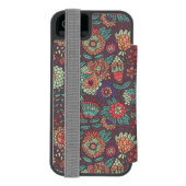 Kleurig bloempatroon in cartoon stijl incipio iPhone portemonnee hoesje (Agenda Achterkant)
