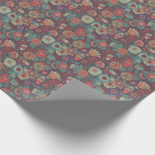 Kleurig bloempatroon in de vorm van cartoons cadeaupapier (Hoek)