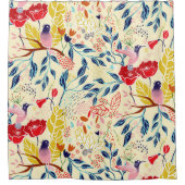 Kleurig bloempatroon met papavers en vogels douchegordijn (Voorkant)