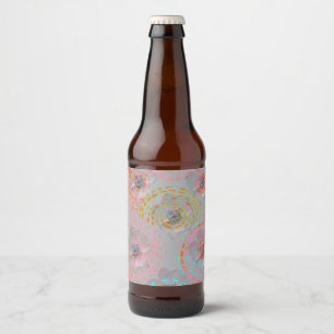 Kleurig bloempatroon met stippellijnen bier etiket