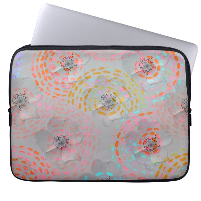 Kleurig bloempatroon met stippellijnen laptop sleeve (Voorkant)