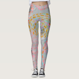 Kleurig bloempatroon met stippellijnen leggings