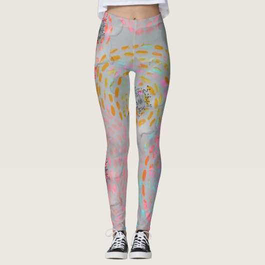 Kleurig bloempatroon met stippellijnen leggings (Voorkant)