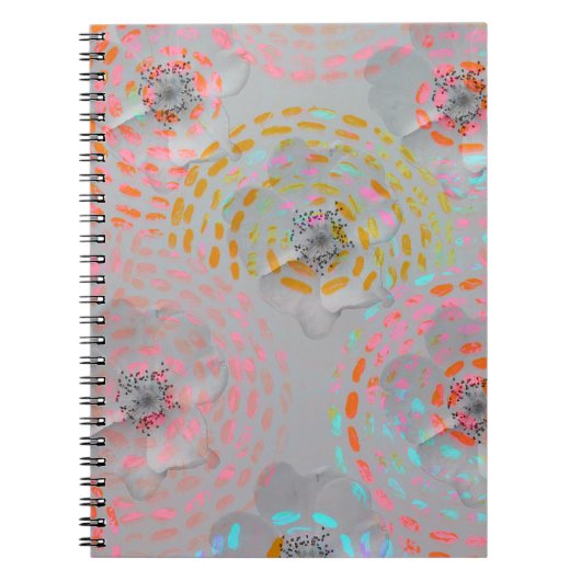 Kleurig bloempatroon met stippellijnen notitieboek (Voorkant)