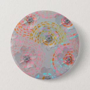 Kleurig bloempatroon met stippellijnen ronde button 7,6 cm