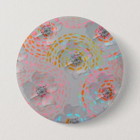 Kleurig bloempatroon met stippellijnen ronde button 7,6 cm (Voorkant)