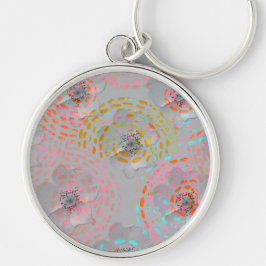 Kleurig bloempatroon met stippellijnen sleutelhanger