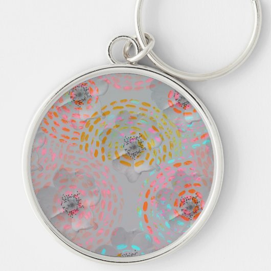 Kleurig bloempatroon met stippellijnen sleutelhanger (Voorkant)