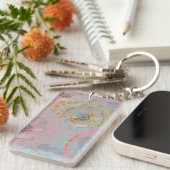 Kleurig bloempatroon met stippellijnen sleutelhanger (Voorkant Rechts)