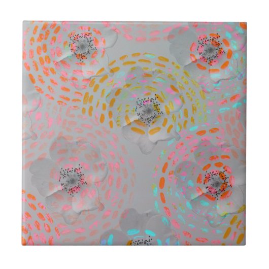 Kleurig bloempatroon met stippellijnen tegeltje (Voorkant)